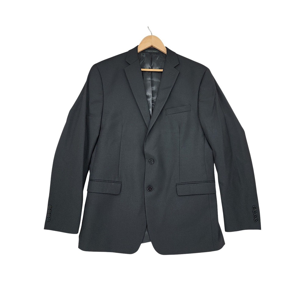 Calvin Klein Blazer 44L Mens Black 100% Wool Two‎ Button Suit Jacket Sport Coat